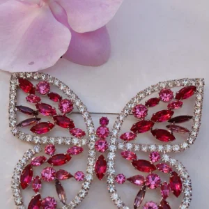 Broche papillon à strass roses et blancs