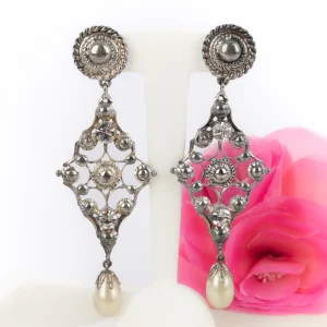 Boucles d'oreilles argentées Dior 1994