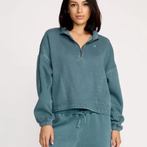 Sweatshirt Col Zippé Stone Soft - Emerald Green
