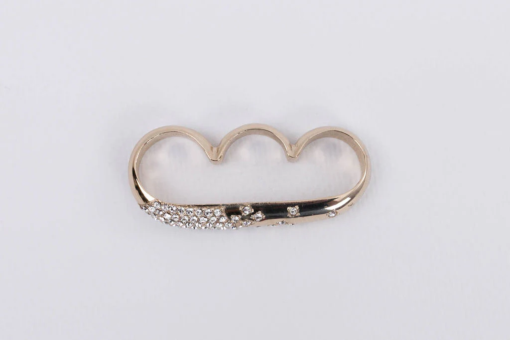 Bague triple en métal champagne Nina Ricci – Image 4